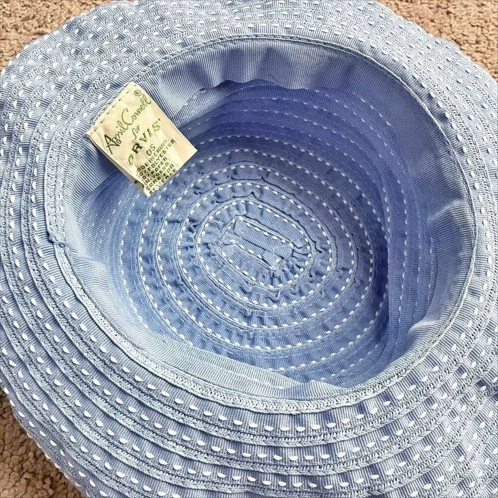 APRIL CORNELL x ORVIS Vintage Blue and White Woven Cottagecore Sun Hat OS